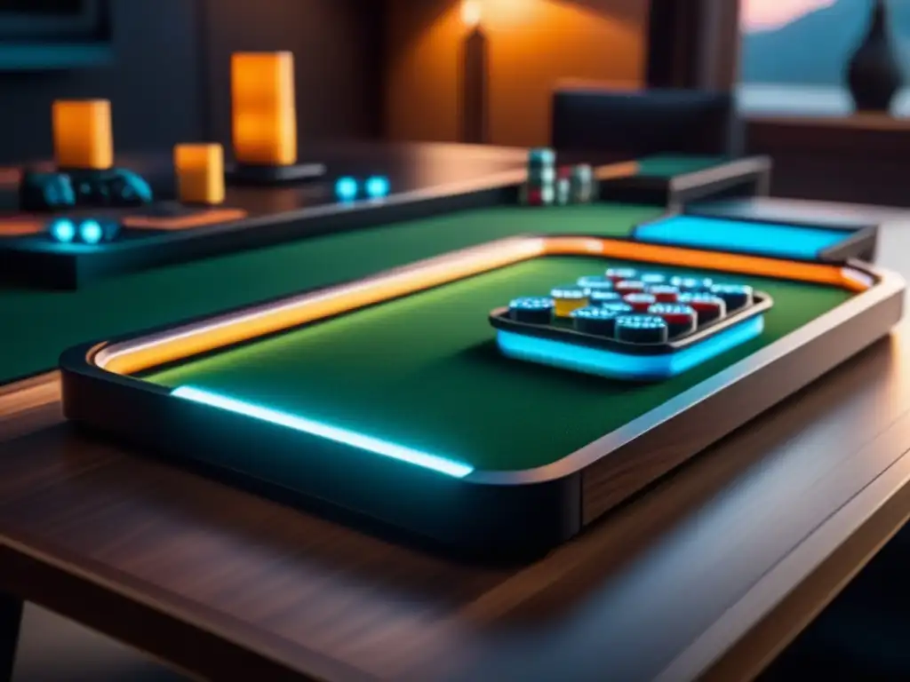 Accesorios mesa juegos imprescindibles: Detalles detallados de accesorios multifuncionales para mesa de juegos, con luces LED y portavasos integrados