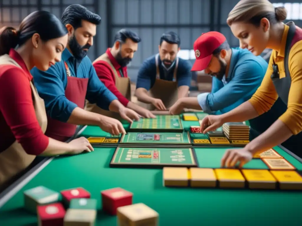 Un almacén aduanero bullicioso con inspectores verificando cajas de juegos de mesa de todo el mundo