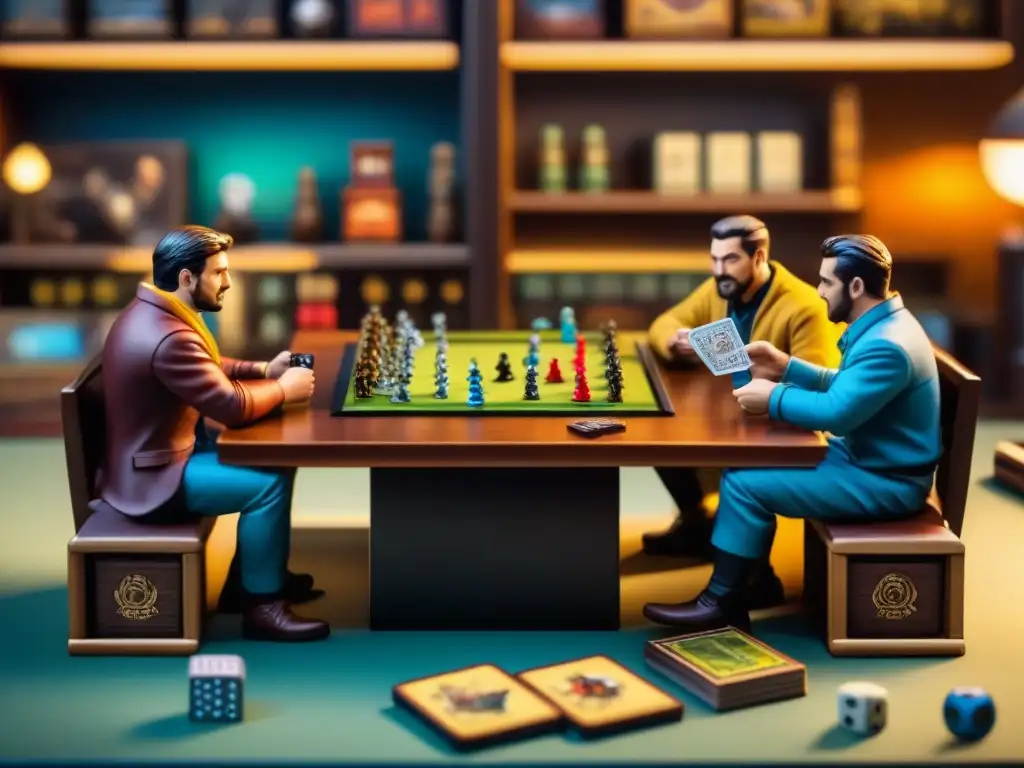 Un ambiente acogedor de juegos de mesa con entusiastas disfrutando intensamente