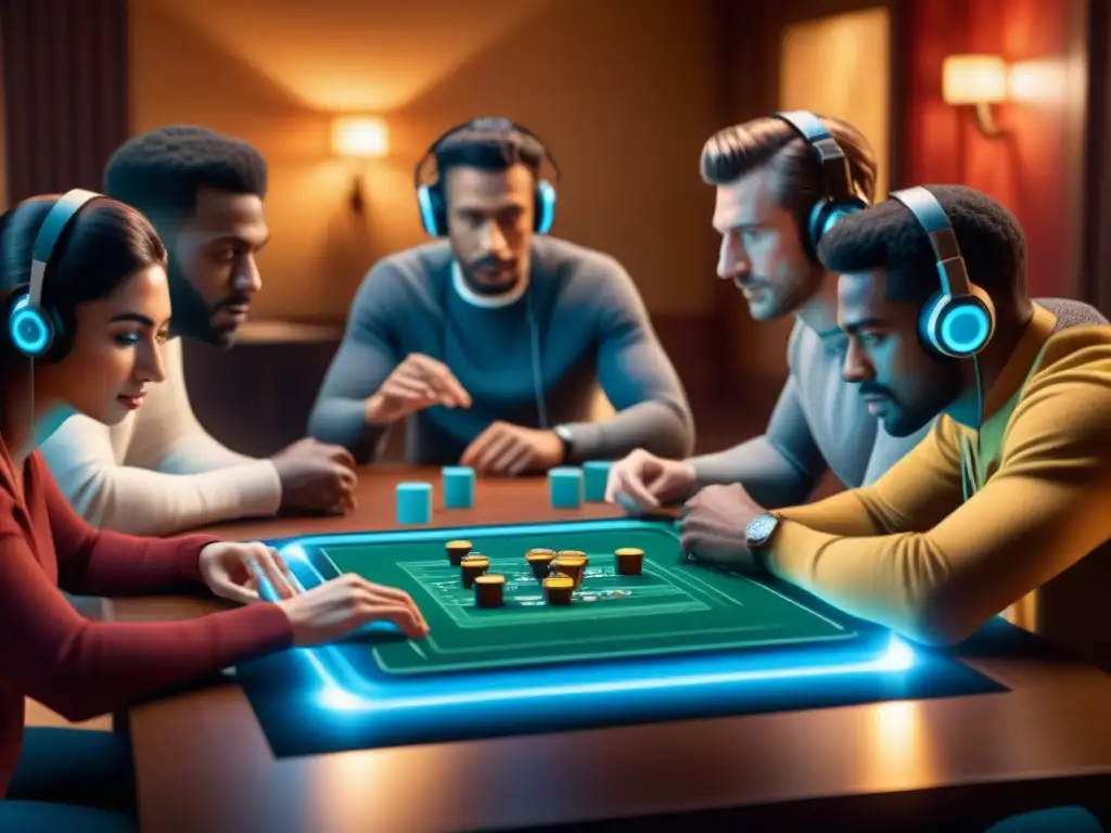 Amigos juegan apasionados un juego de mesa en un ambiente acogedor con sistema de sonido 3D