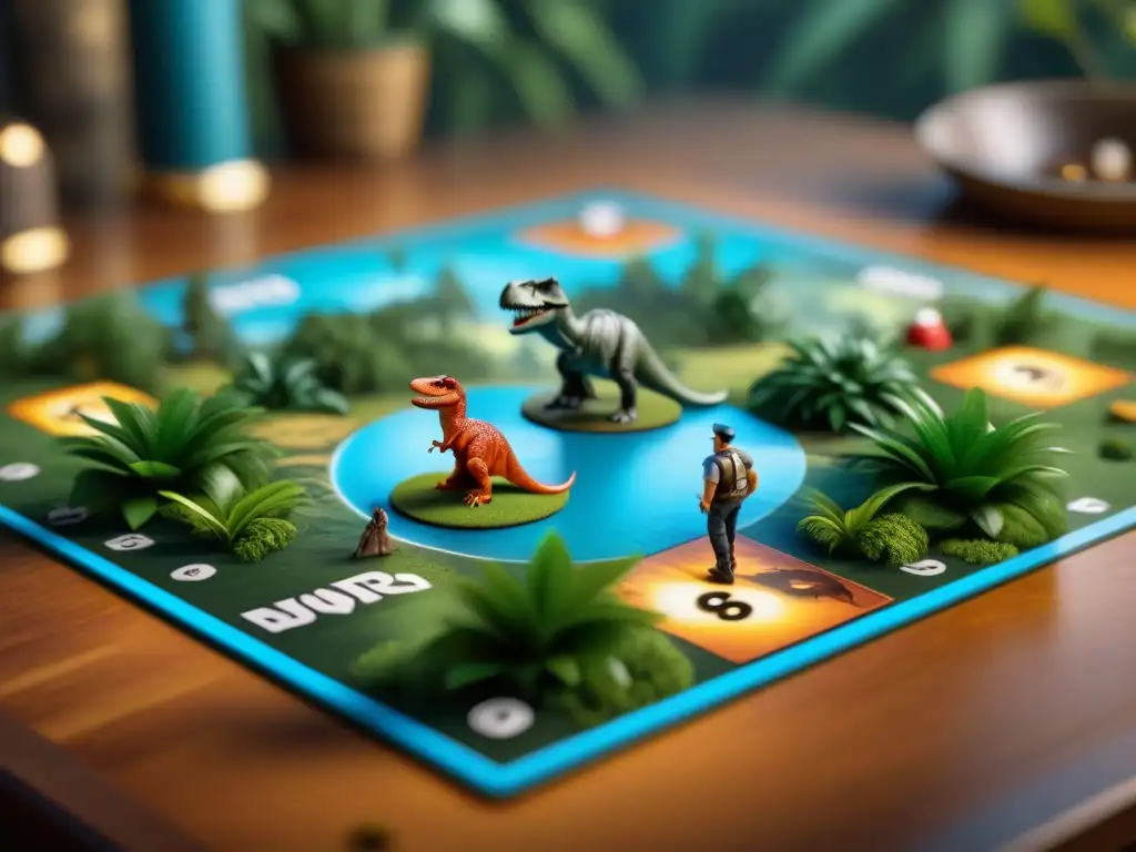 Amigos concentrados jugando al emocionante juego de mesa Jurassic Park, inmersos en la historia