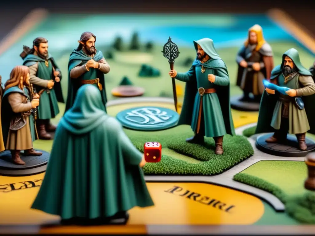 Épica partida de juego de mesa de El Señor de los Anillos Amigos concentrados en estrategias para ganar en juego de mesa de El Señor de los Anillos