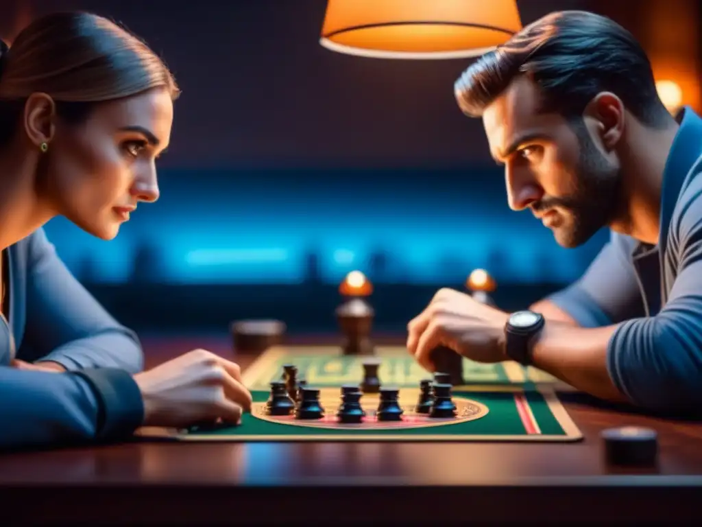 Amigos concentrados en estrategias en juegos de mesa nocturnos