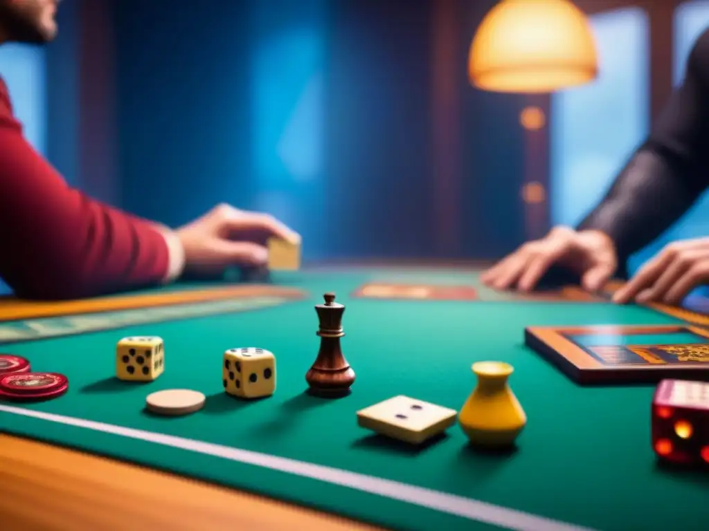 Amigos concentrados en estrategias de marketing viral en juegos de mesa con entusiasmo y camaradería