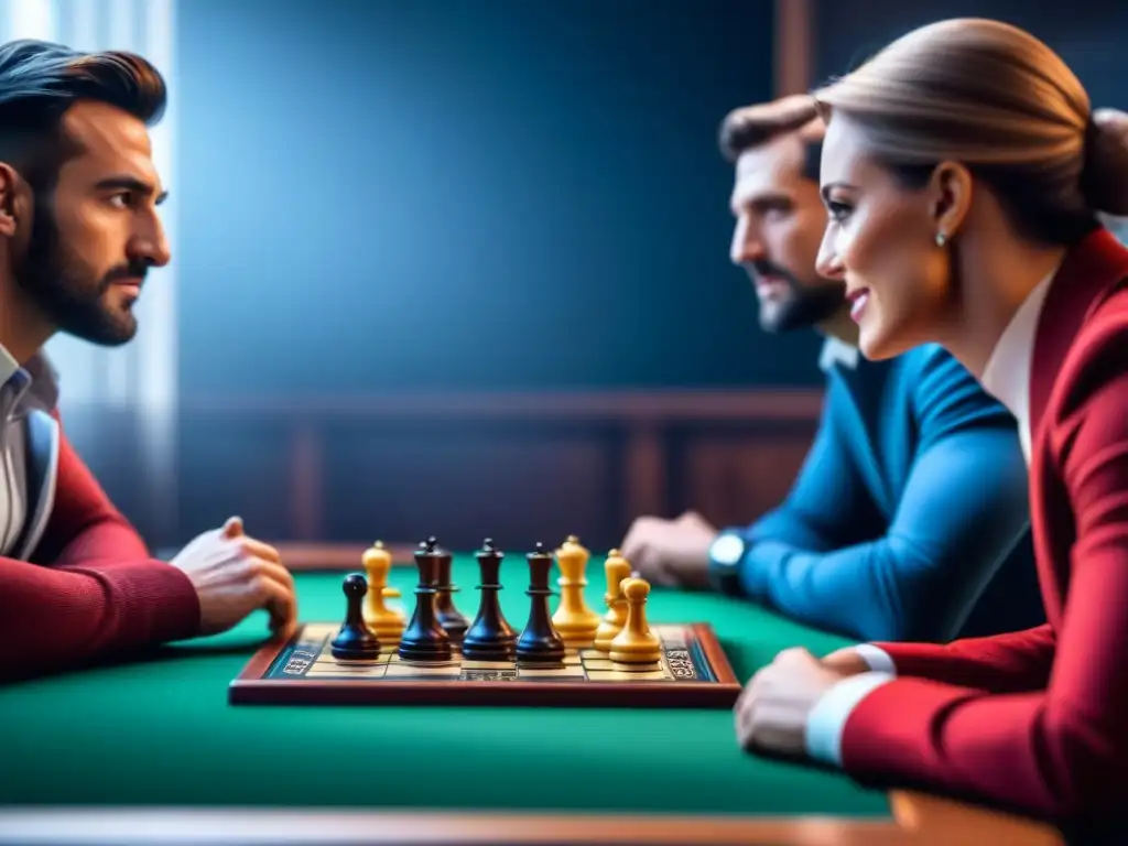 Amigos concentrados en un juego de mesa, reflejando camaradería y estrategia