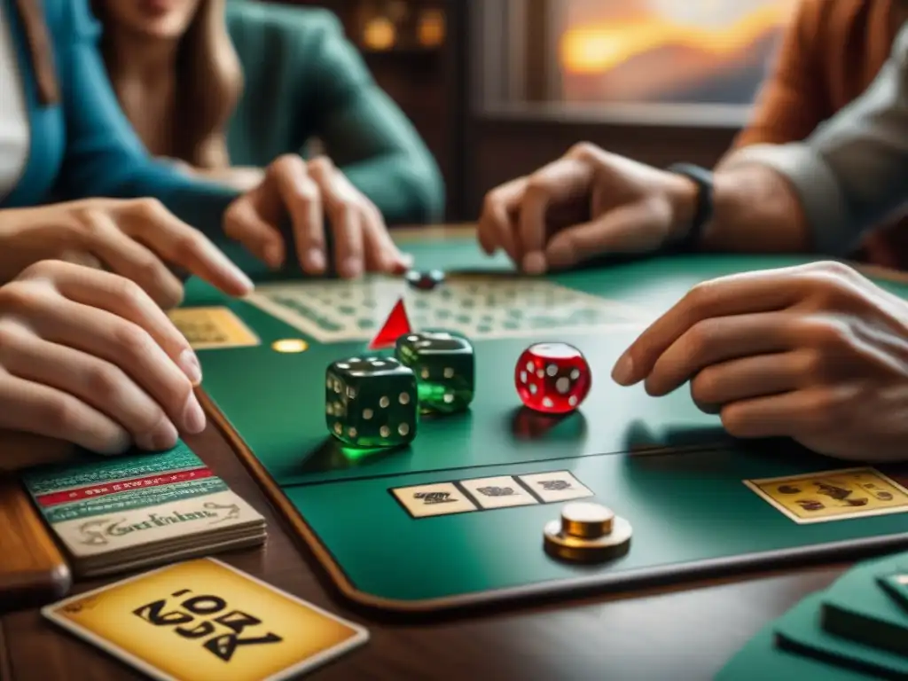 Amigos concentrados en un juego de mesa, demostrando la importancia de la suerte