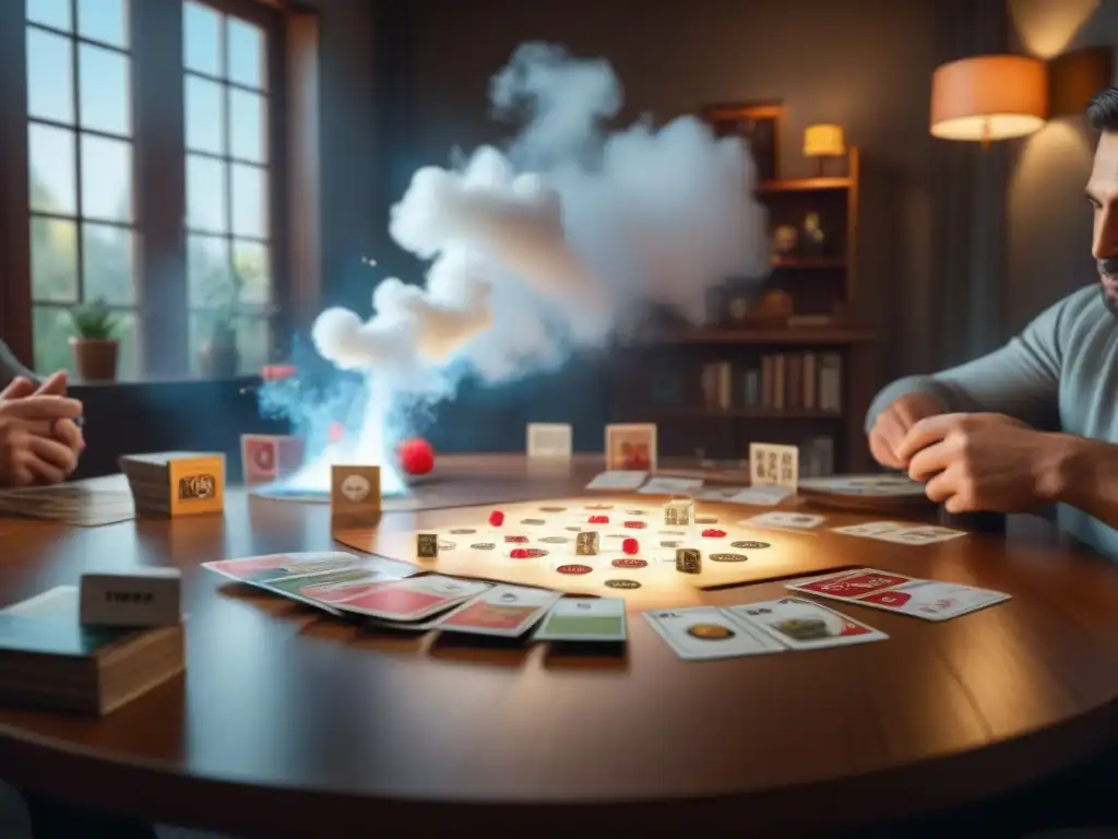 Amigos disfrutan del divertido juego 'Exploding Kittens' en una sala acogedora