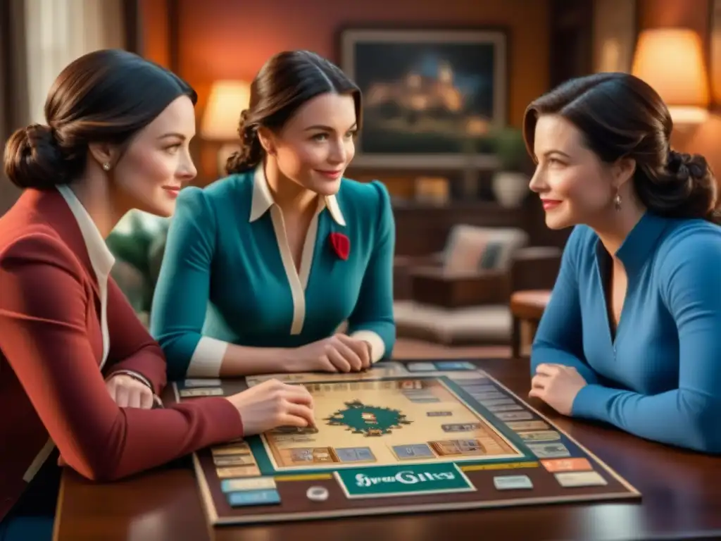 Amigos disfrutan emocionados del Juego de mesa Gilmore Girls en una mesa acogedora, iluminados cálidamente