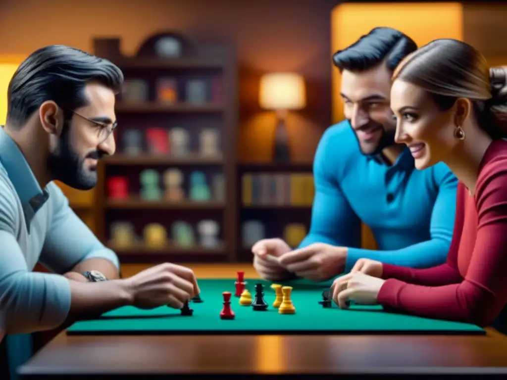 Amigos entusiastas de juegos de mesa preordenando con emoción