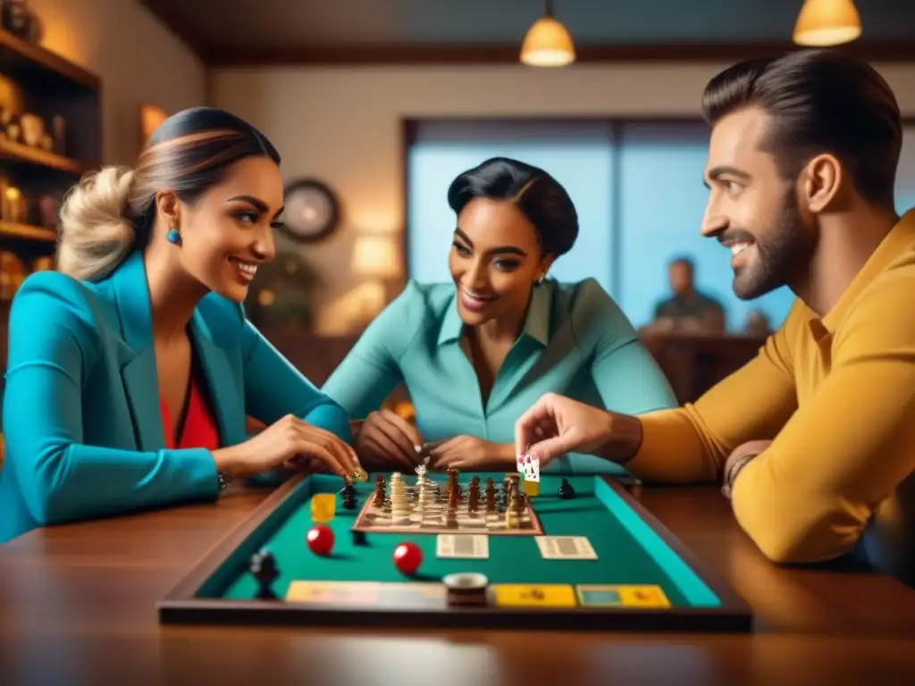 Amigos disfrutan de un juego de mesa estratégico con contenido atractivo juegos de mesa en ambiente acogedor