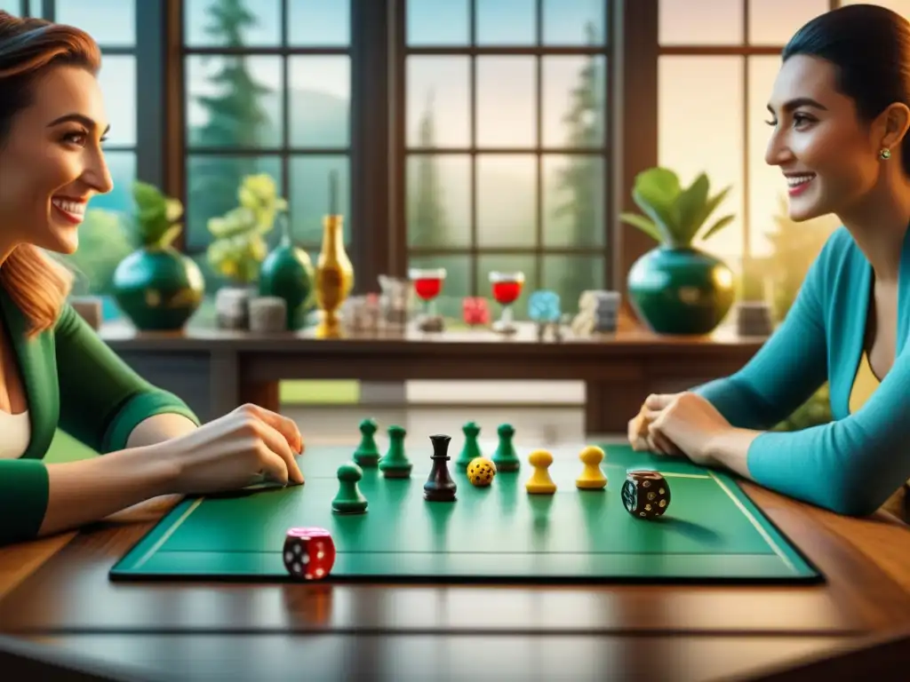 Amigos disfrutando de un juego de mesa en una habitación acogedora llena de juegos