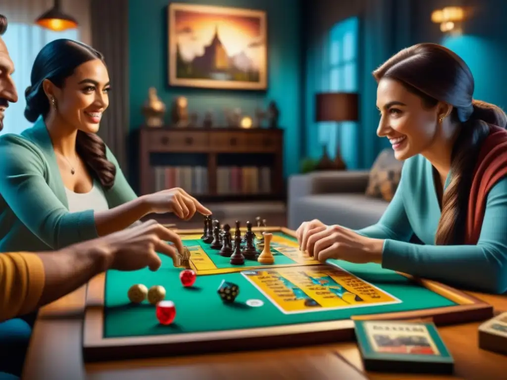 Amigos disfrutan de un juego de mesa en sala acogedora