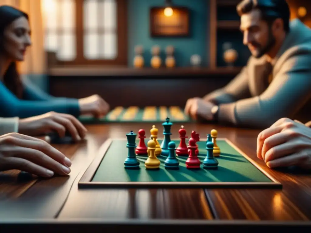 Amigos disfrutando de un juego de mesa vintage en una mesa de madera acogedora