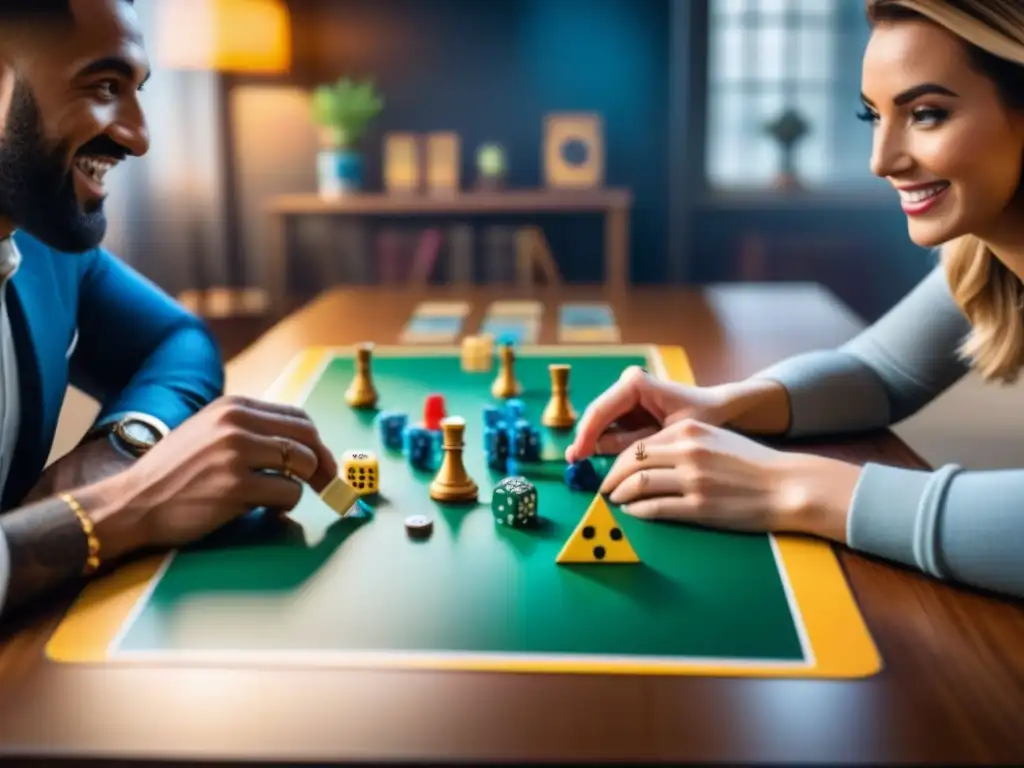 Amigos disfrutando de juegos de mesa con emoción y concentración