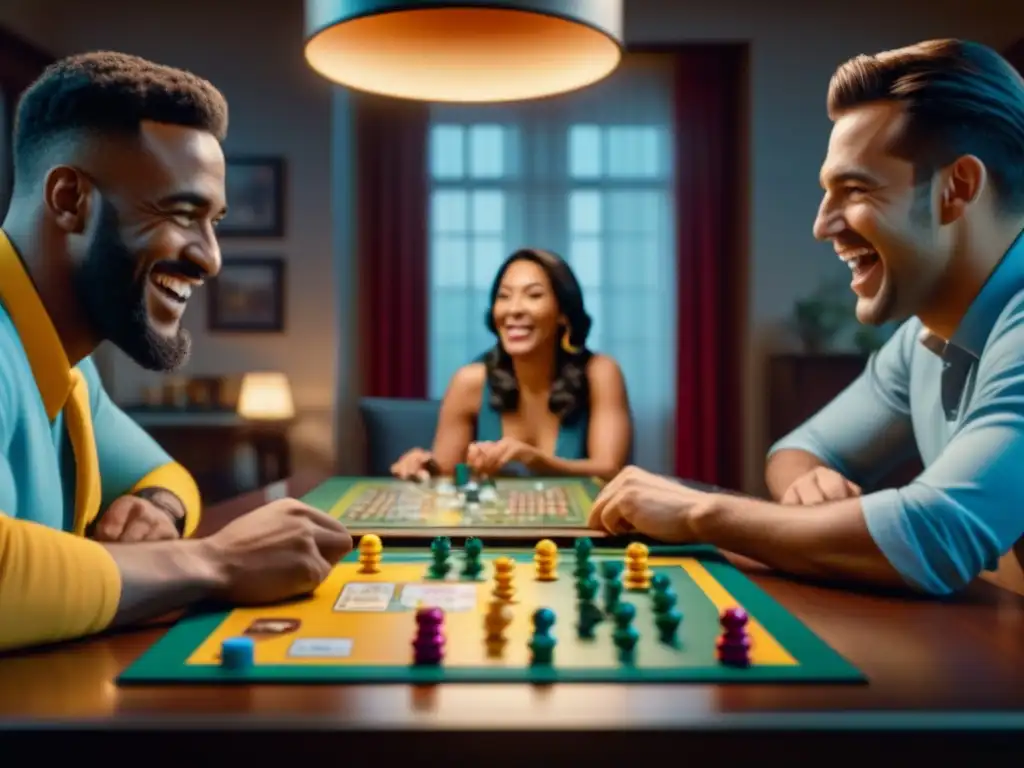 Amigos disfrutando de juegos de mesa ideales jugadores en una noche perfecta llena de emoción y camaradería