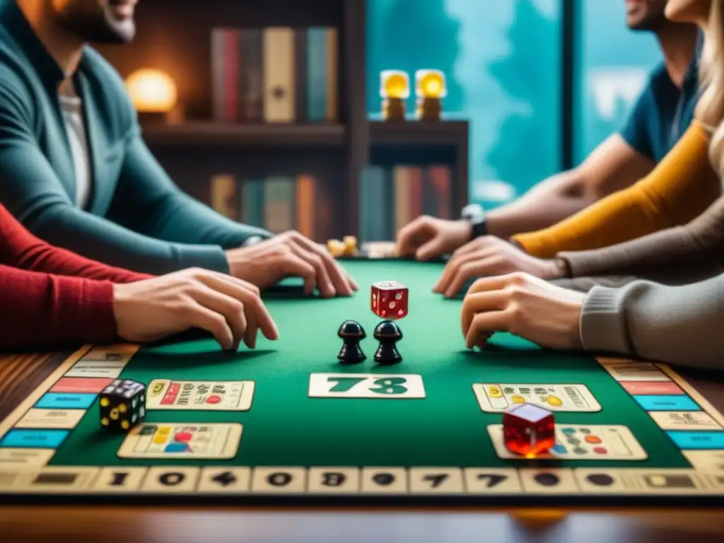 Amigos disfrutando de juegos de mesa con intensidad y diversión en ambiente acogedor - Redes sociales en ventas juegos de mesa