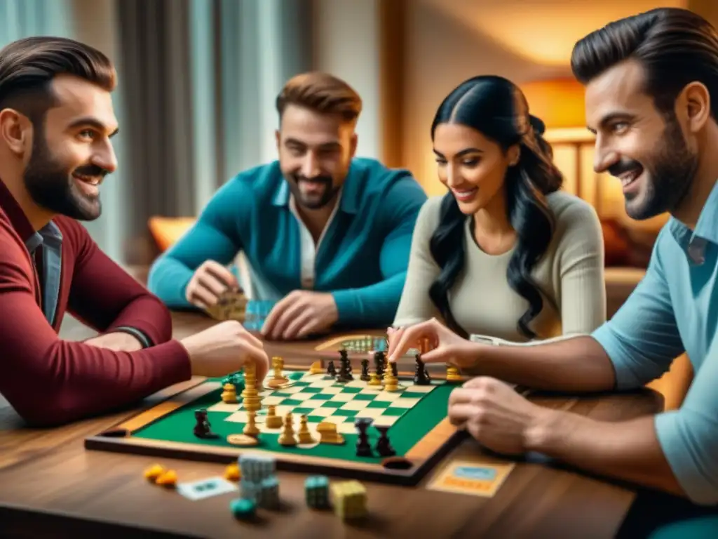 Amigos disfrutan de juegos de mesa en sala acogedora