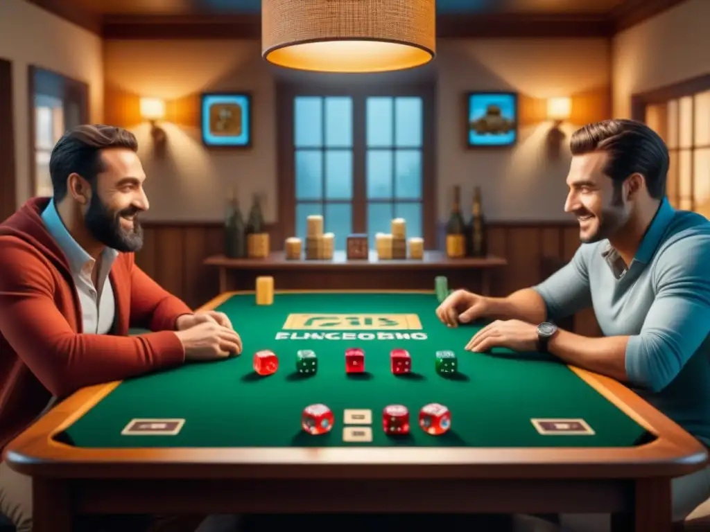 Amigos disfrutan de una noche de juegos de mesa en una atmósfera perfecta llena de emoción y camaradería