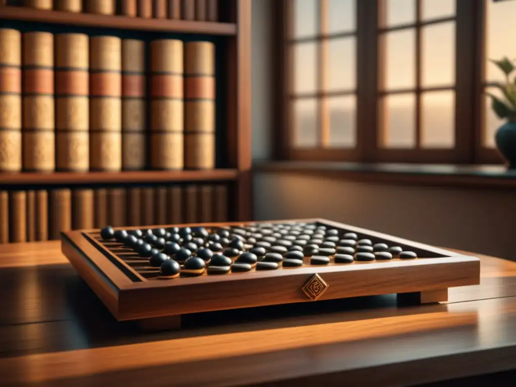 Tablero de Go ancestral: sabiduría y estrategia en 8k Un anciano maestro de Go medita sobre el tablero de madera en una habitación llena de sabiduría y tradición