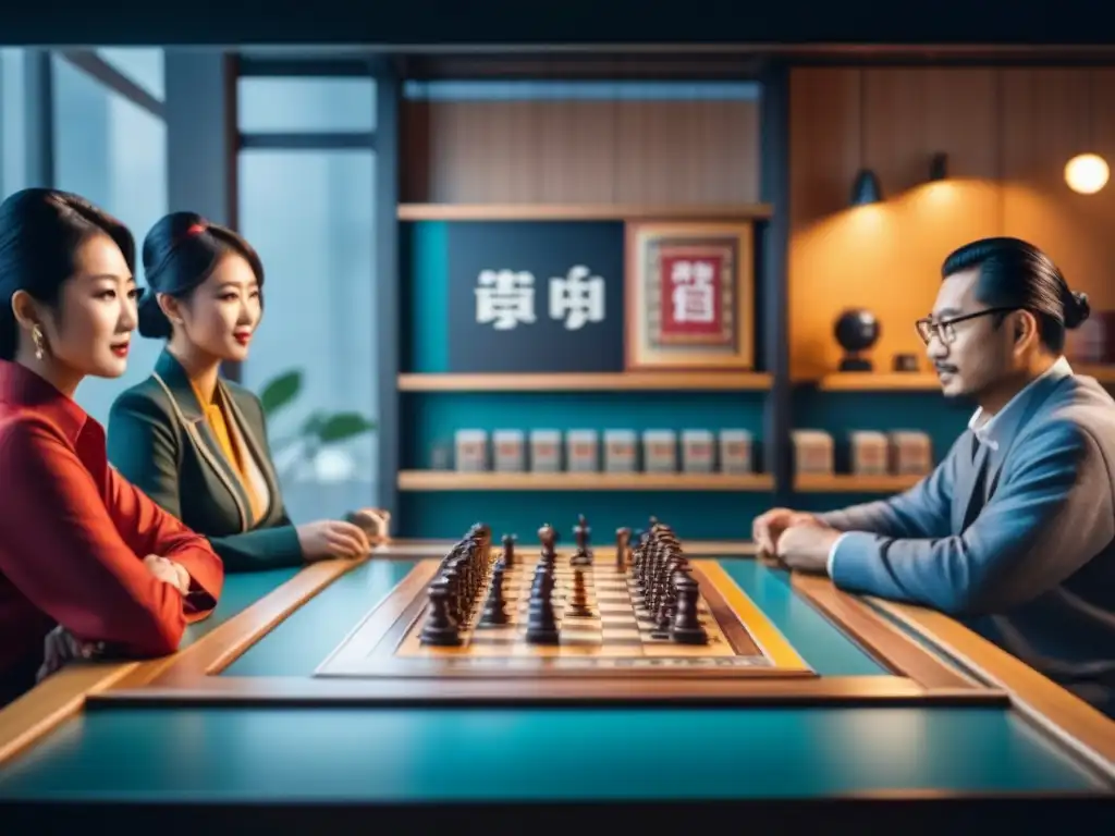 Una animada cafetería de juegos de mesa en Tokio, Japón, con jóvenes y adultos mayores disfrutando de juegos tradicionales y modernos