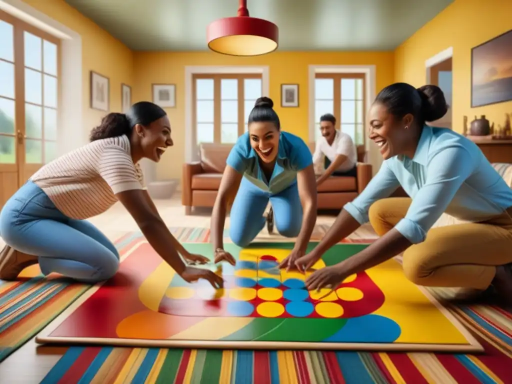 Una animada historia de juego de mesa Twister: diversidad, diversión y camaradería en una colorida y vibrante escena