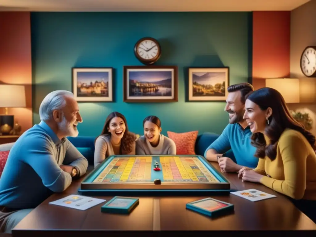 Animado juego de Pictionary en familia con muebles acogedores y diversión, siguiendo 'Consejos para ganar en Pictionary'