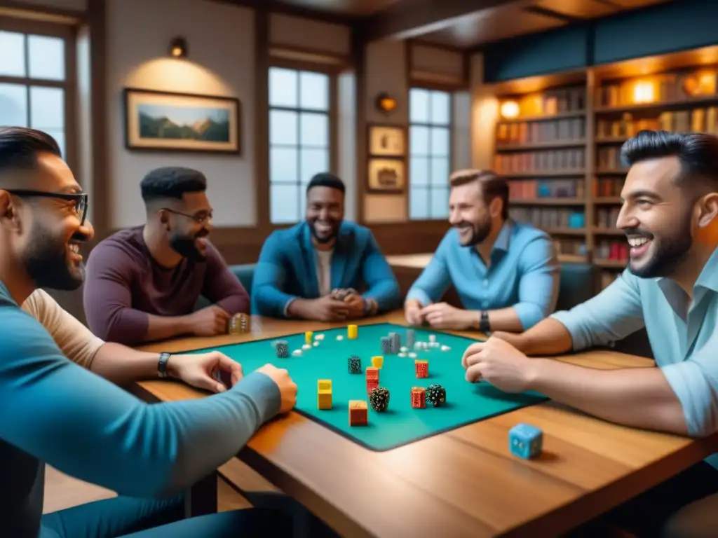 Un animado meetup de juegos de mesa en una cafetería antes de la pandemia: diversión, estrategia y camaradería entre amigos