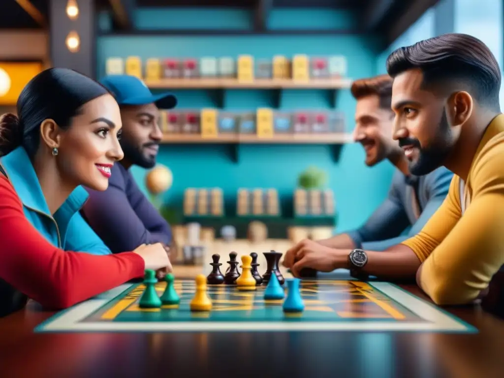 Apasionados por juegos de mesa en local acogedor, mejorando habilidades con estrategias y piezas de colores