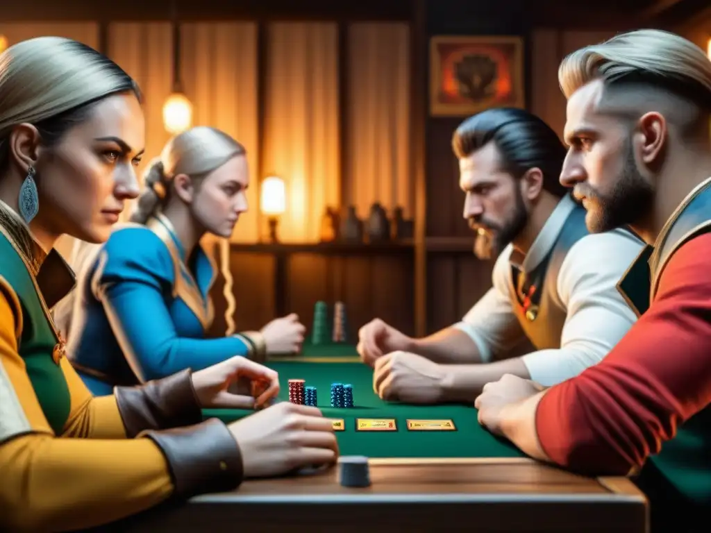 Un apasionante juego de Gwent The Witcher: gamers concentrados en una partida intensa