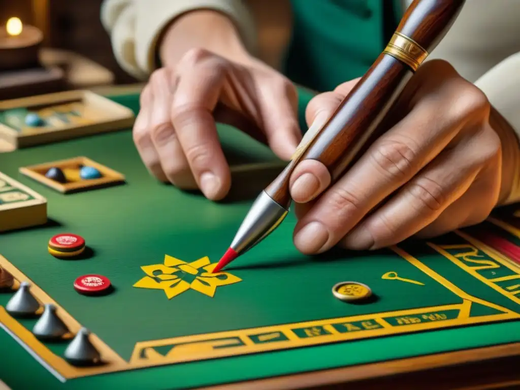 Un artesano restaura con destreza una pieza de juego de mesa antiguo en su taller, destacando la meticulosidad y cuidado en la restauración