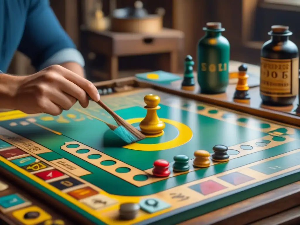 Un artesano personaliza juegos de mesa antiguos con meticulosidad y creatividad en su taller acogedor