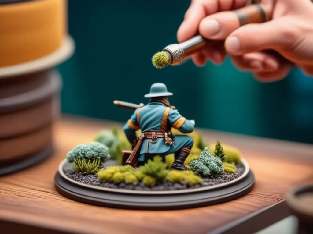 Artista pintando con precisión detalles en miniatura Warhammer, destacando la artesanía de estrategias avanzadas campeonatos Warhammer