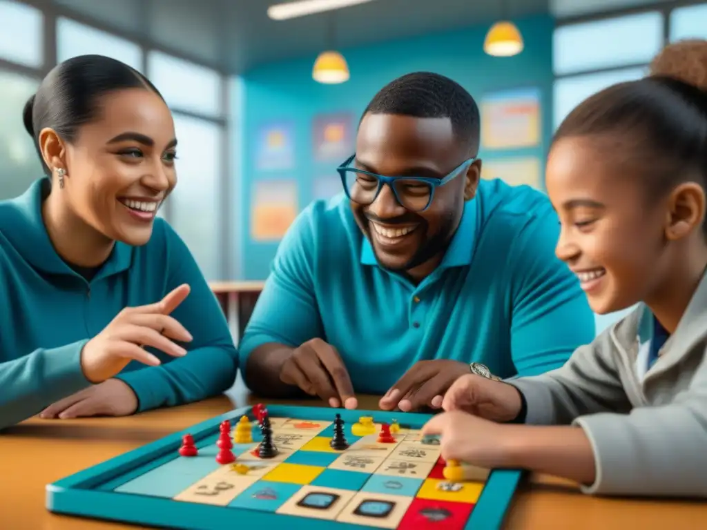 En un aula iluminada, niños con discapacidades juegan juegos de mesa en un ambiente inclusivo y educativo