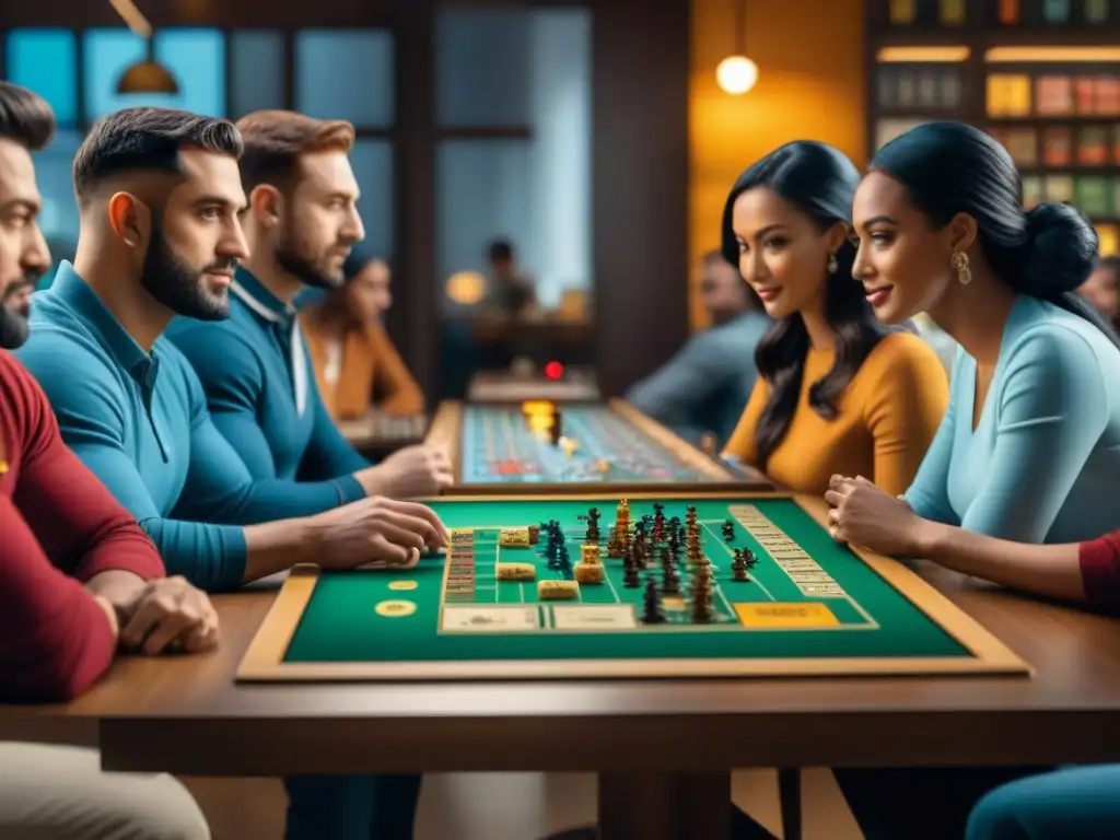 Boom económico juegos de mesa: Café repleto de jugadores disfrutando partidas, interactuando y sumergidos en la diversión