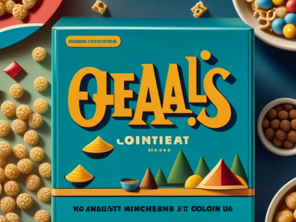 Una caja de cereales vintage de los 90 con temática de juego de mesa, colores vibrantes y diseños detallados