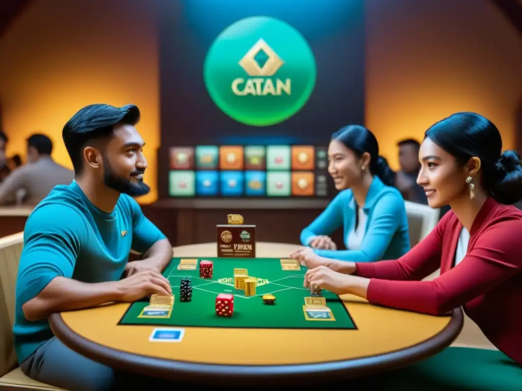 Campeonatos juegos de mesa online emocionantes: Jugadores diversos concentrados en torneo global de Catan virtual