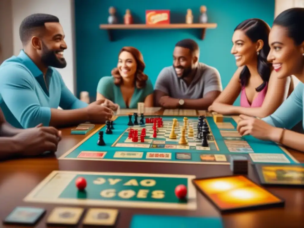 Un club de juegos de mesa en plena partida, reflejando diversidad y emoción