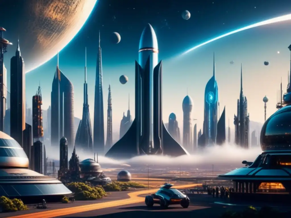 Una colonia espacial futurista con tecnología avanzada y paisajes cósmicos, perfecta para estrategias avanzadas para Gaia Project