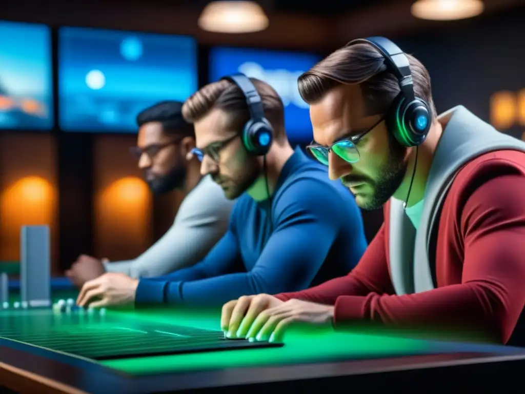 Torneo estratégico de juego de mesa tech-infundido Competencias globales en juegos de mesa con apps en moderno café futurista