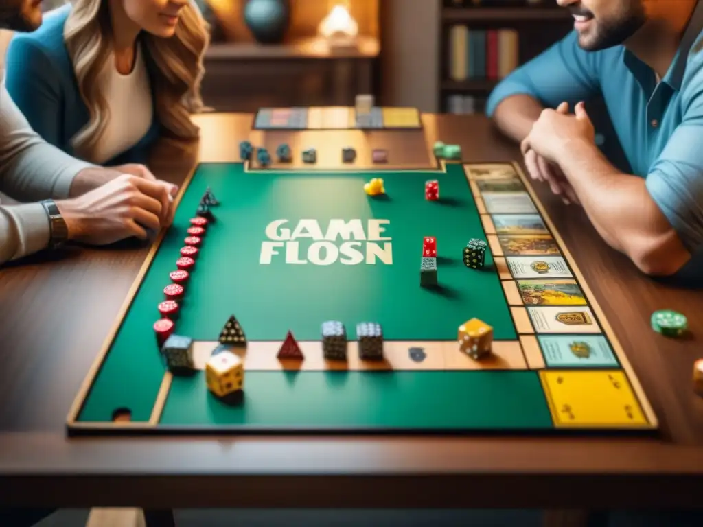 Emocionante partida de juego de mesa entre amigos Construir comunidad en una apasionante sesión de juegos de mesa estratégicos entre amigos