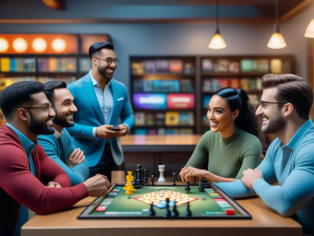 Una comunidad diversa disfruta de juegos de mesa en un animado ambiente social