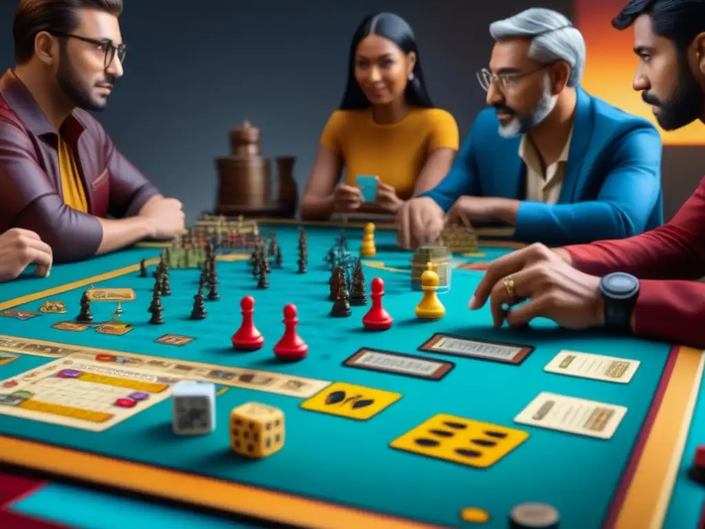 Una comunidad diversa disfruta de una noche de juegos de mesa, reflejando las tendencias juegos de mesa global