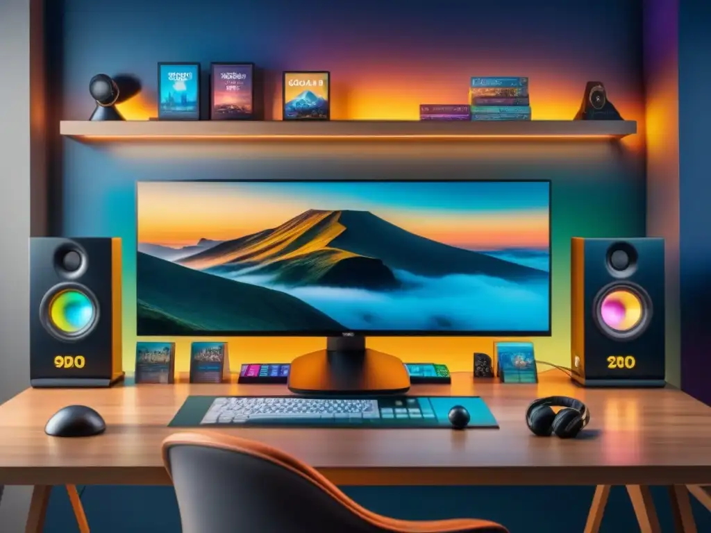 Content creator inmerso en su pasión por los juegos de mesa en un estudio de streaming organizado y colorido