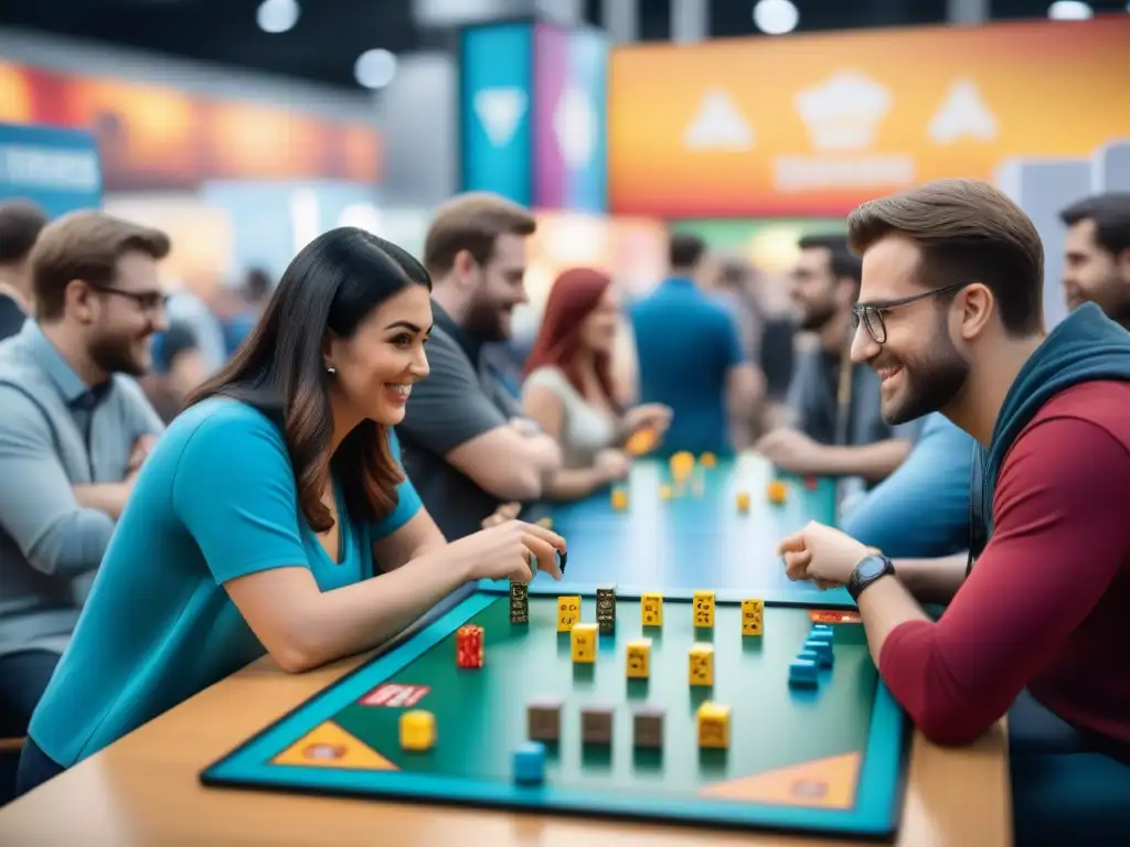 Convención de juegos de mesa: amigos disfrutan de las mejores adquisiciones en convenciones de juegos de mesa, rodeados de emoción y diversión