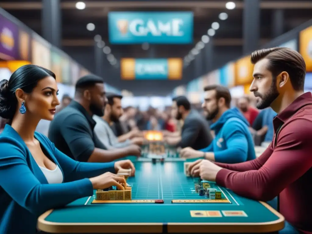 Convención de juegos de mesa: diversión y emoción en un centro lleno de mesas y jugadores entusiastas