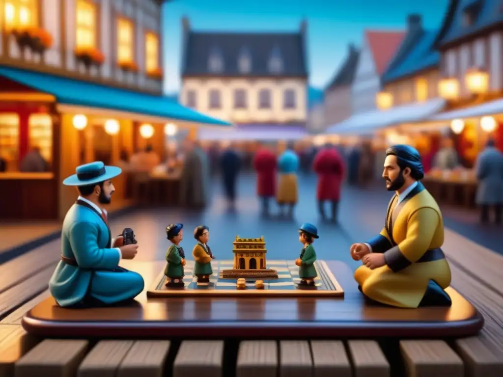 Inmersión cultural en un juego de mesa en un animado mercado europeo