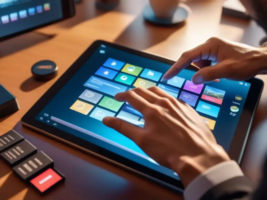 Un desarrollador de juegos móviles ajusta con cuidado la interfaz en una tableta, destacando el impacto del diseño UX en juegos