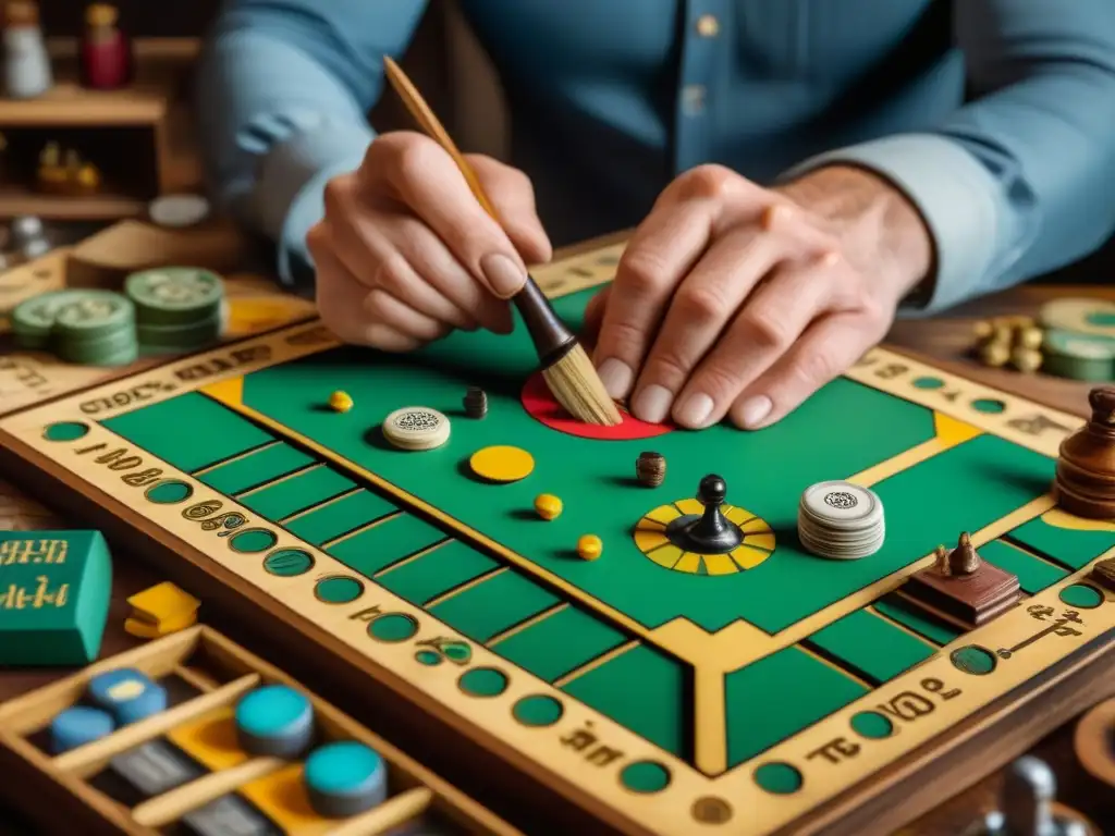 Restauración detallada de juego de mesa vintage Restauración detallada de juegos de mesa antiguos en taller acogedor