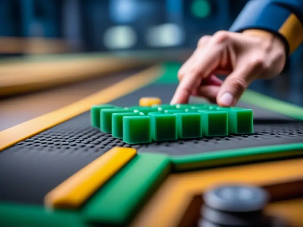 Detallada fabricación de pieza de juego bioplástica en fábrica sostenible
