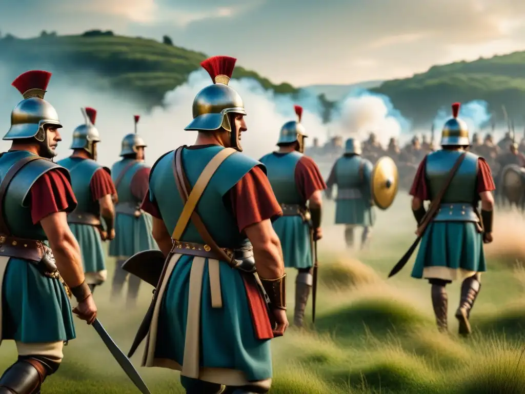 Recreación detallada de soldados romanos en batalla estratégica